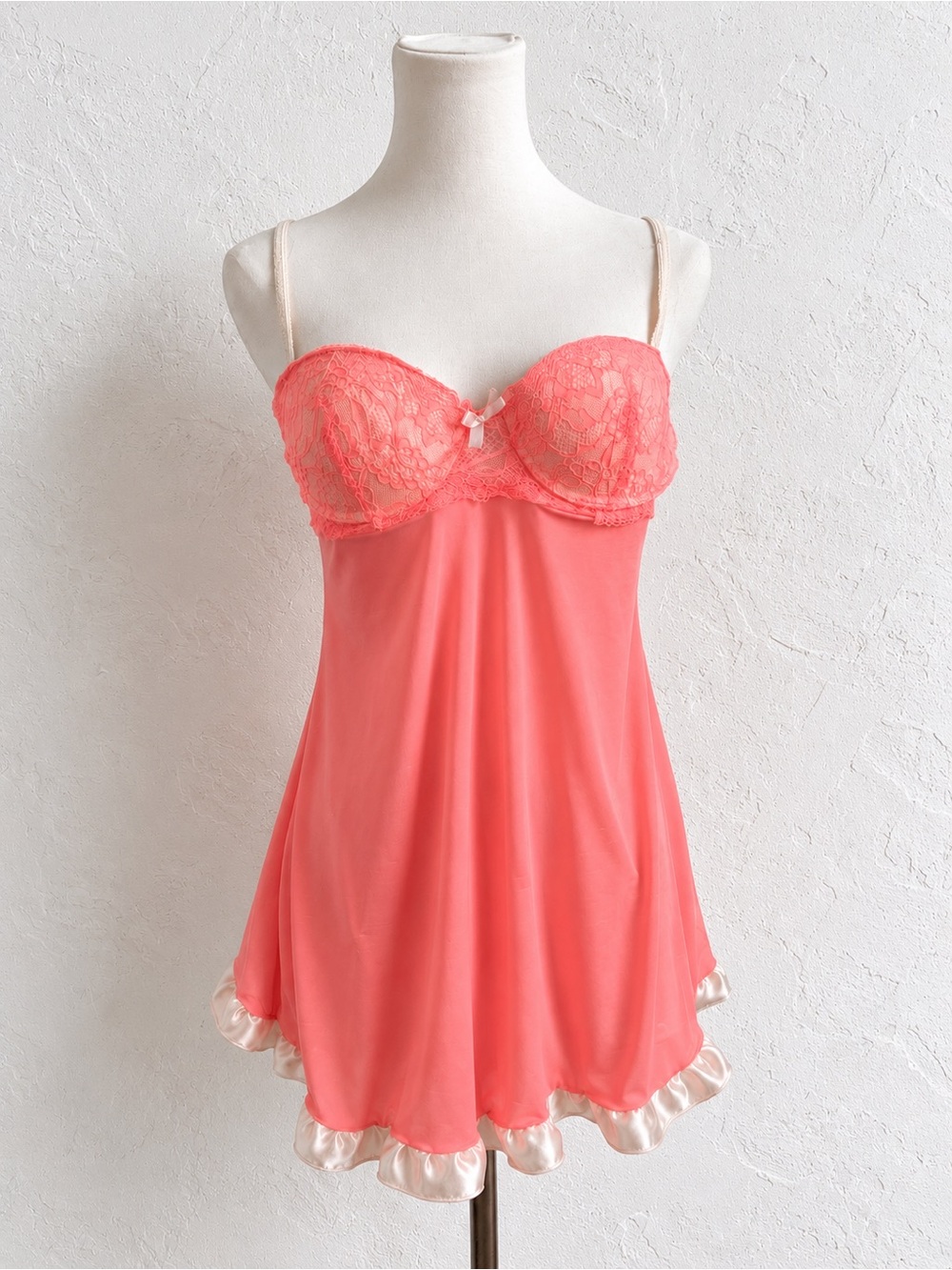 Victoria’s Secret Coral Pink Lace Babydoll Slip Dress Y2K Coquette Lingerie M